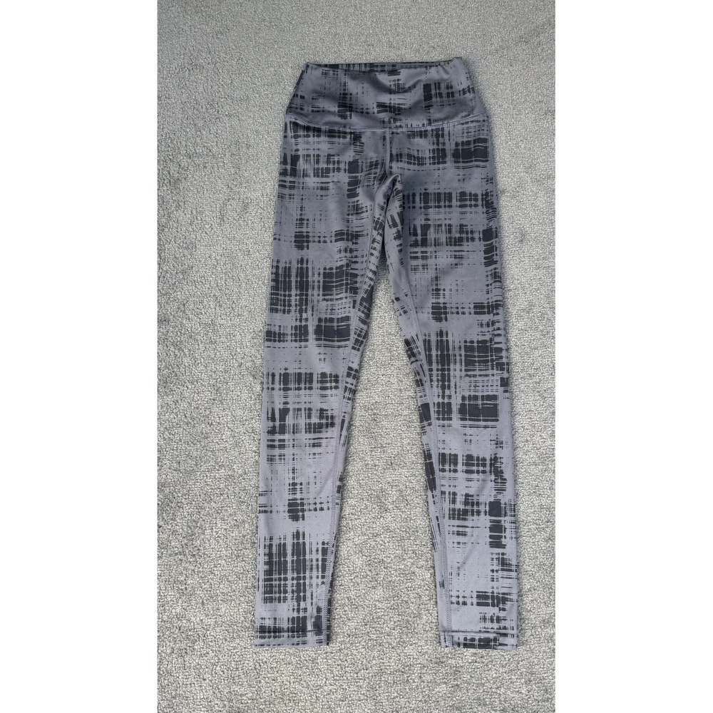 Zella Gray Black Abstract Grid Print High Waisted Activewear Leggings XS